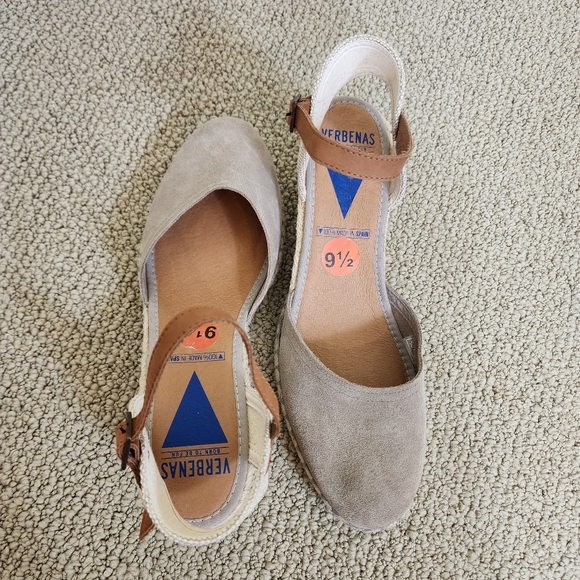 NWOT Verbenas Platform Wedge Espadrille Sandal Strap on Neutral Suede US 9.5 - Picture 2 of 12